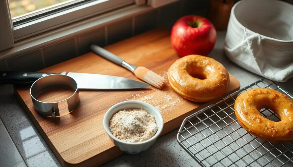 Kitchen tools for apple donuts preparation