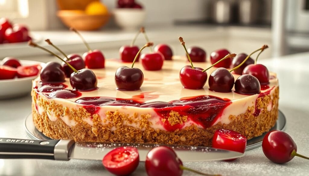 No-Bake Cherry Cheesecake Preparation